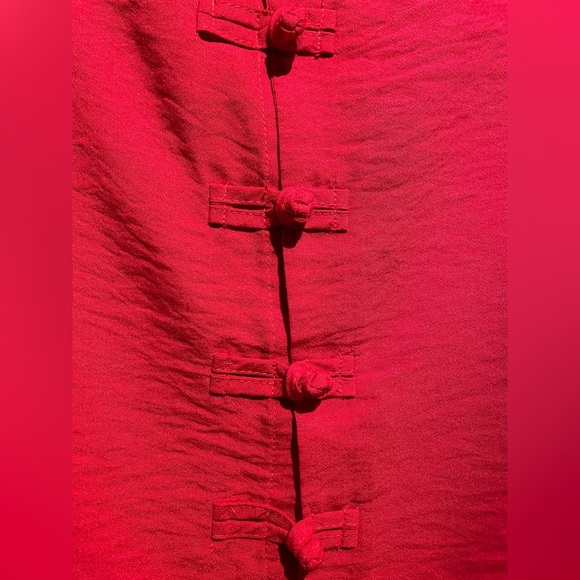 Red Chinese Tang Shirt - Short Sleeves - Picture 3 of 4